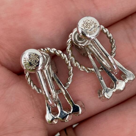 Vintage Van Dell Sterling Silver Blue Rhinestone Pendant Screw Post Earring Set - Picture 2 of 6